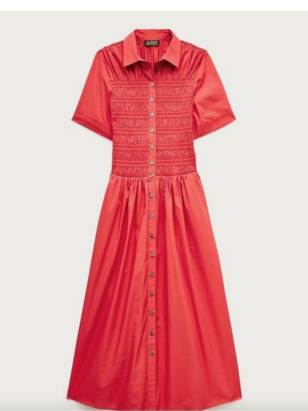 J. Crew - Red Button-Front Shirred Midi Dress -